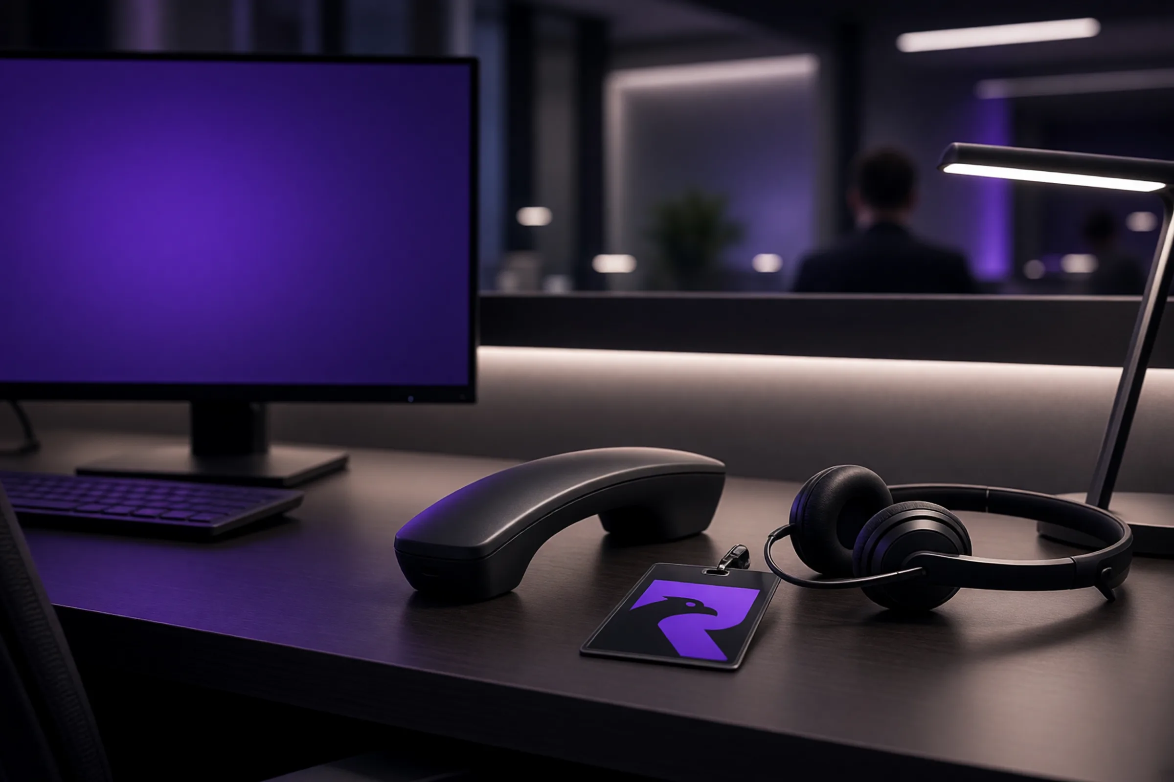 An admissions desk in the middle of the night with a phone handset and a headset ready for calls.
